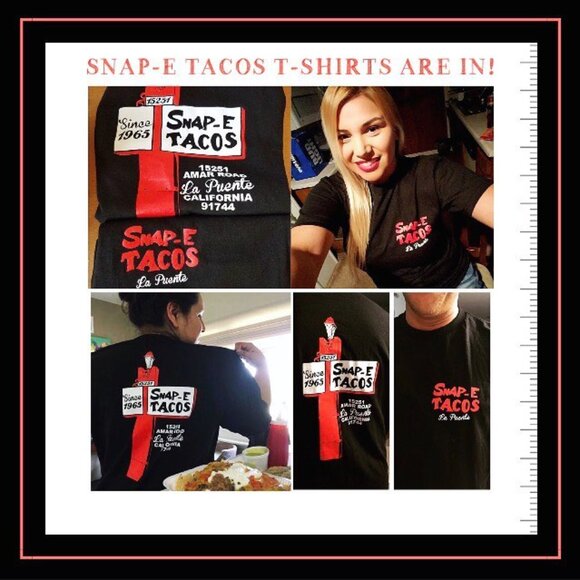 Authentic Unisex Snap-E Tacos La Puente Black T-Shirt - Picture 2 of 9